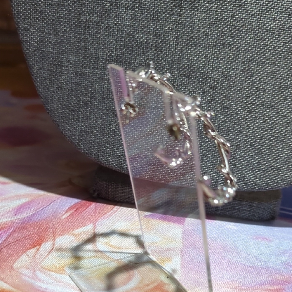 Silver Sparkly Rhinestone Hoop Earrings - Picture 5 of 10